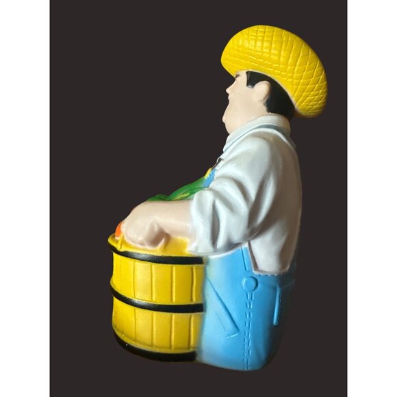 1986 Farmer Jack Coin Bank By Crunch Bird Studios - Yellow Hat & Blue Overalls - Picture 3 of 7